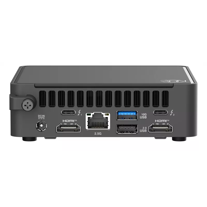 Mini PC barebone ASUS NUC 15 Pro Black — Intel Core Ultra 5, DDR5 iki 96 GB, M.2 SSD, Wi‑Fi 7, Bluetooth 5.4, 1x RJ‑45, 120W maitinimo šaltinis