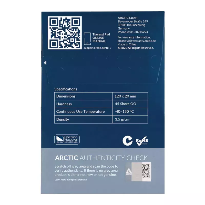 ARCTIC TP-3 Premium Performance terminė pagalvėlė 120 x 20 mm, 1 mm