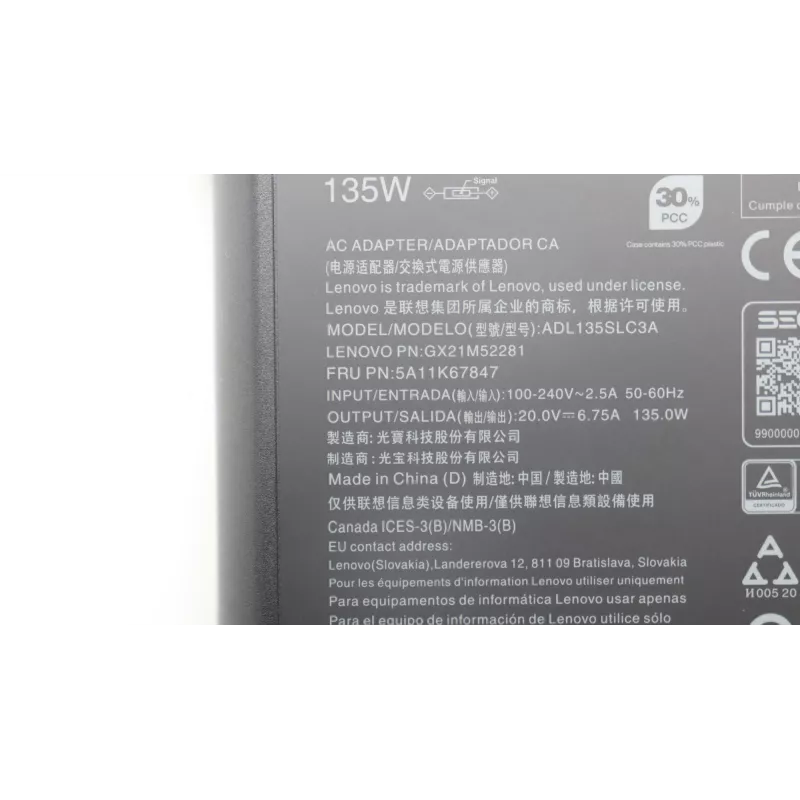 Lenovo 5A11K67847 maitinimo adapteris / keitiklis 135 W, juodas