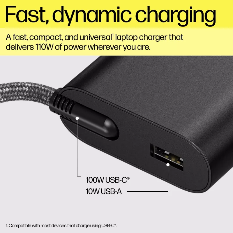 HP 110W USB-C nešiojamojo kompiuterio įkroviklis, vidaus, 43–63 Hz, 110 W, 5V/9V/12V/15V/20V, 1.6 A