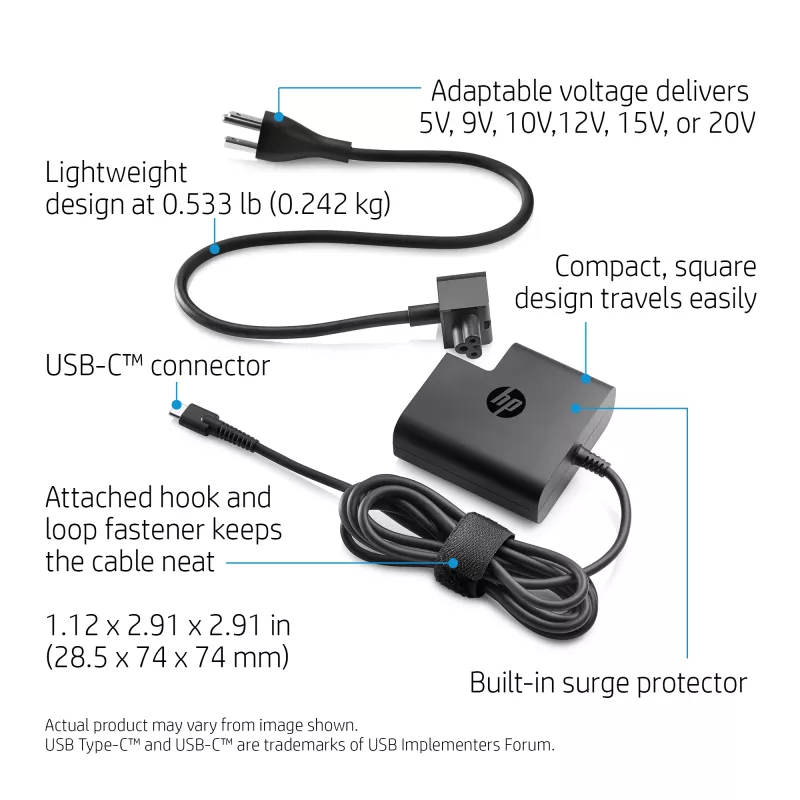 HP USB-C kelioninis maitinimo adapteris 65W, juodas