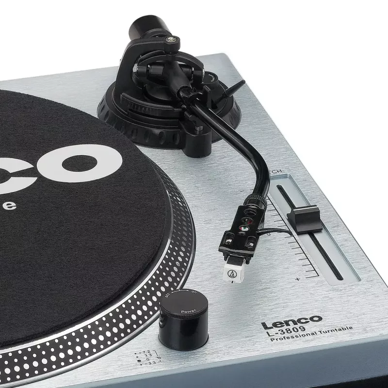 Tiesioginės pavaros vinilinė patefonė Lenco L-3809ME – rankinis, USB A tipas, metalinis mėlynas