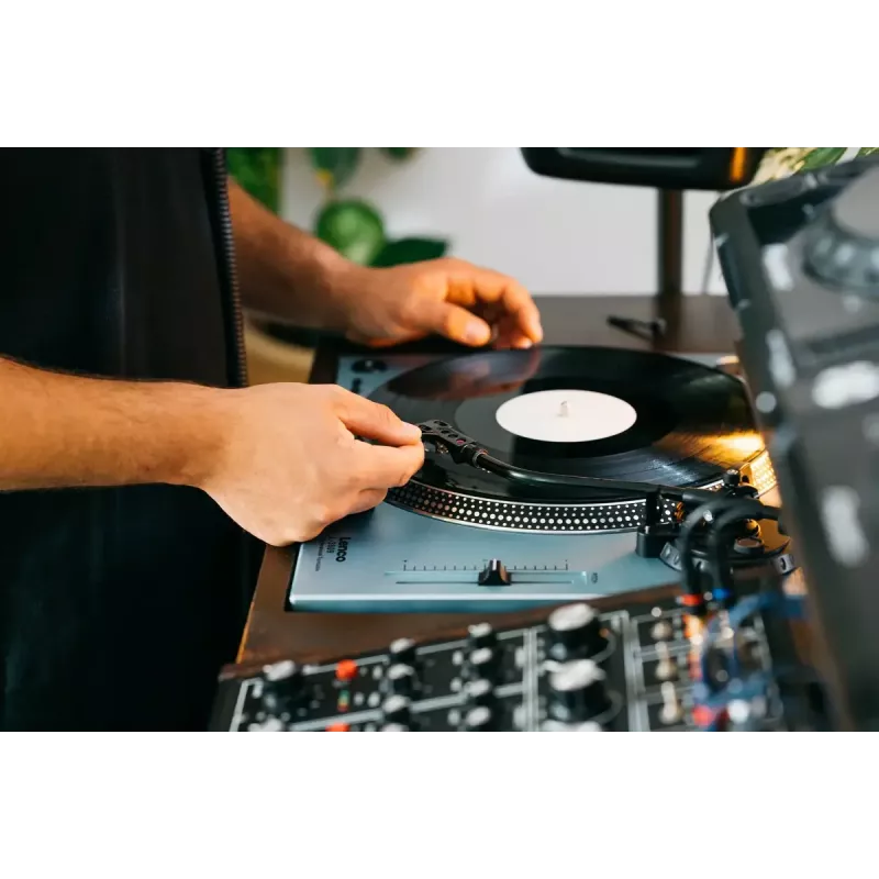 Tiesioginės pavaros vinilinė patefonė Lenco L-3809ME – rankinis, USB A tipas, metalinis mėlynas