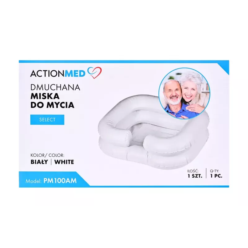 Pripučiamas prausimosi baseinas ActionMed PM100AM – stačiakampis higienos ir reabilitacijos dubuo su pompa, baltas