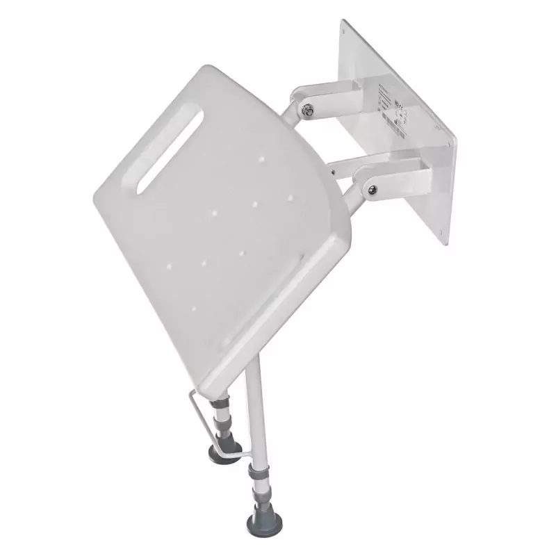 Sieninė sulankstoma dušo kėdė ActionMed KP600AM – balta, ergonomiška sėdynė, reguliuojamos neslystančios kojelės, 3 kg