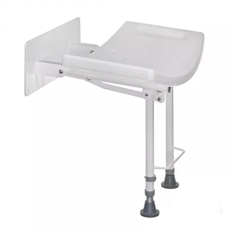 Sieninė sulankstoma dušo kėdė ActionMed KP600AM – balta, ergonomiška sėdynė, reguliuojamos neslystančios kojelės, 3 kg