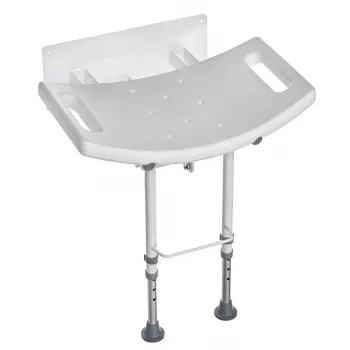 Sieninė sulankstoma dušo kėdė ActionMed KP600AM – balta, ergonomiška sėdynė, reguliuojamos neslystančios kojelės, 3 kg