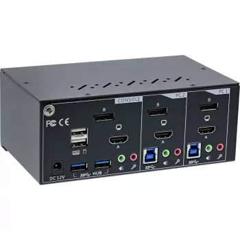 InLine KVM stalinis jungiklis, 2 prievadai, du monitoriai, DP+HDMI, 4K, USB 3.0, garsas