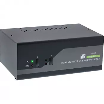 InLine KVM stalinis jungiklis, 2 prievadai, dviejų monitorių DP 1.2, 4K, USB 3.0, garsas