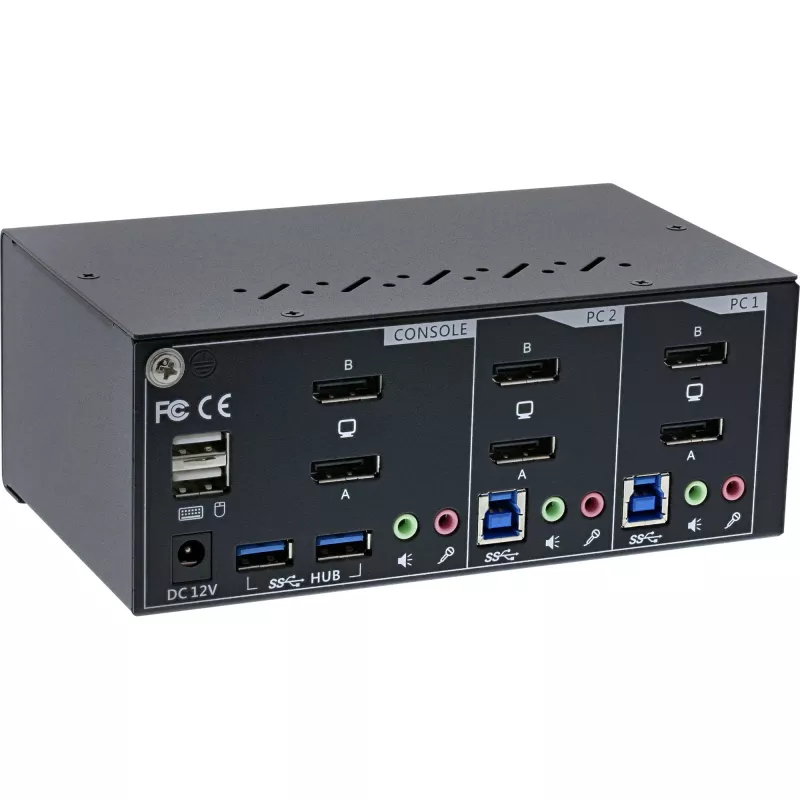 InLine KVM stalinis jungiklis, 2 prievadai, dviejų monitorių DP 1.2, 4K, USB 3.0, garsas