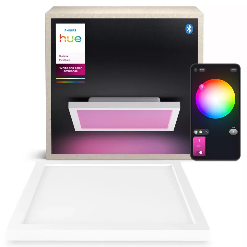 Philips Surimu Square Panel protingas lubinis šviestuvas, Bluetooth/Zigbee, Baltas, Aliuminis, Daugiaspalvis, 2000 K