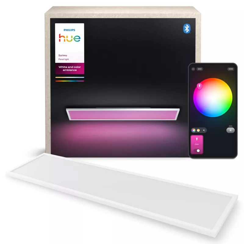 Philips Surimu Rectangle Panel protingas lubinis šviestuvas, Bluetooth/Zigbee, 1200×300×48 mm, 220–240 V, baltas