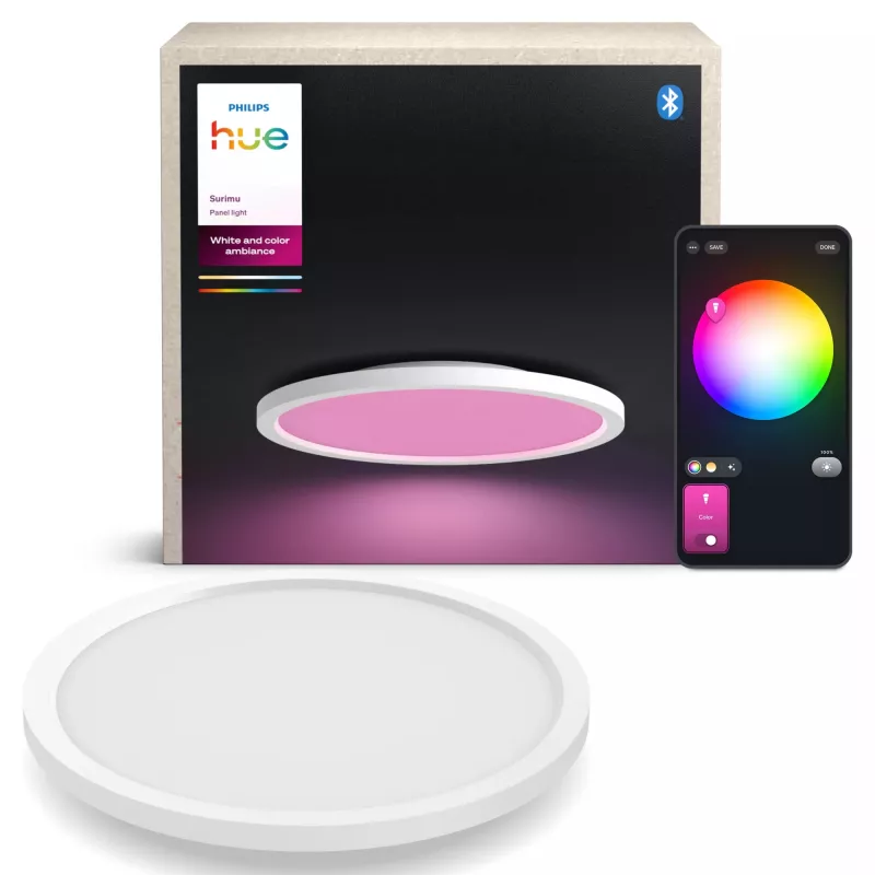 Philips Surimu Round Panel, protingas lubinis šviestuvas, Bluetooth/Zigbee, Baltas, Aliuminis, Įvairių spalvų, 2000 K