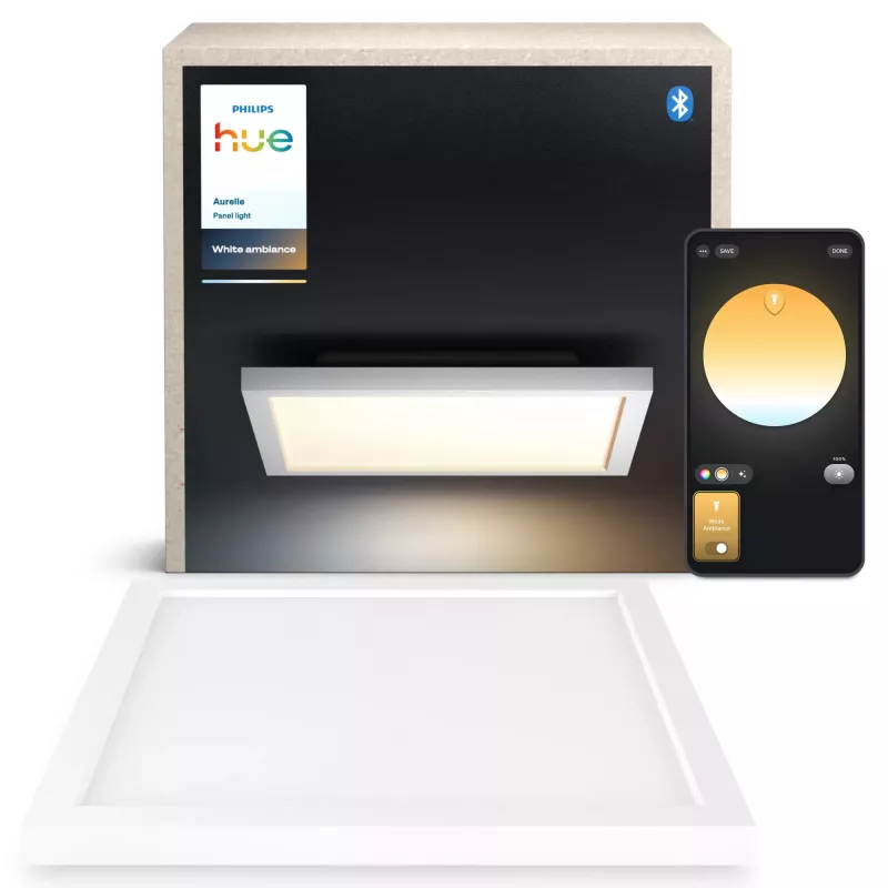 Philips Aurelle Square Panel LED lubinis šviestuvas, išmanus, Bluetooth/Zigbee, baltas, aliuminis, kintama spalvos temperatūra