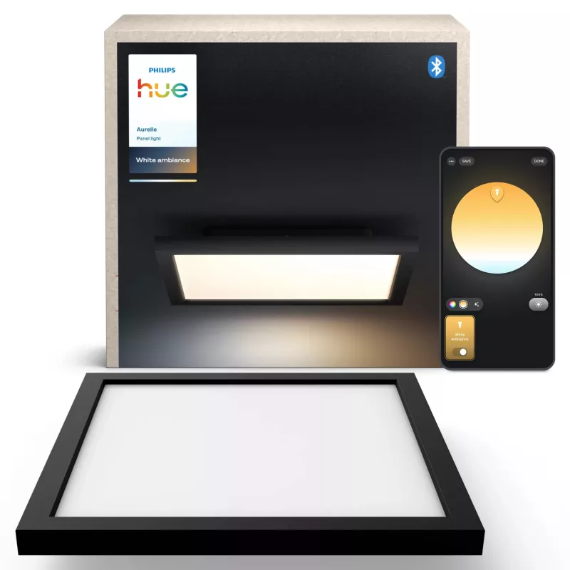 Philips Aurelle Square Panel, protingas lubinis šviestuvas, Bluetooth/Zigbee, juodas, LED, aliuminis, kintama