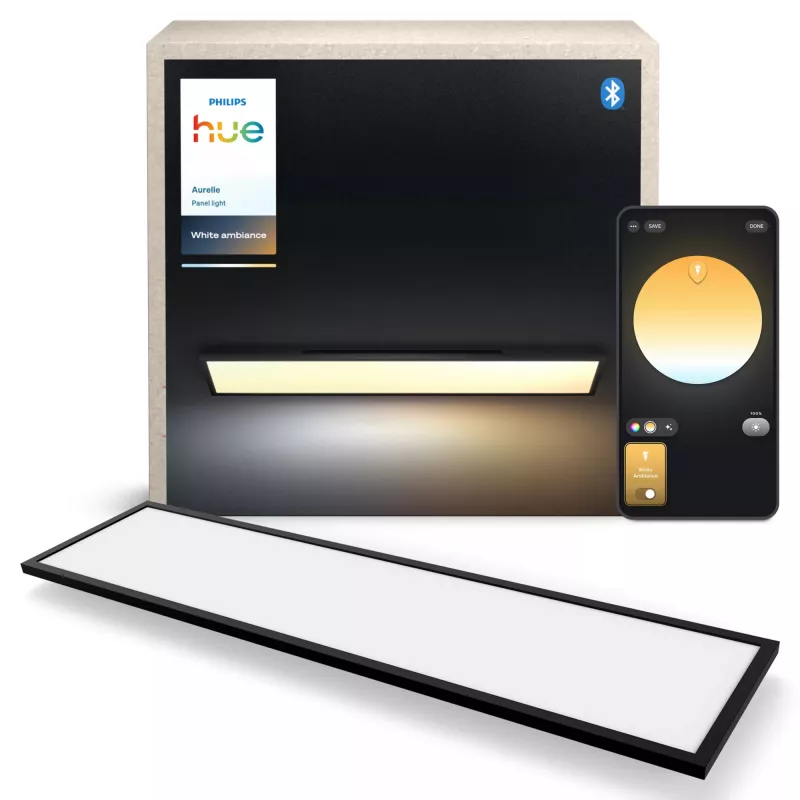 Signify Philips Aurelle stačiakampis lubinis LED skydelis — Bluetooth/Zigbee, 1200×300×48 mm, juodas