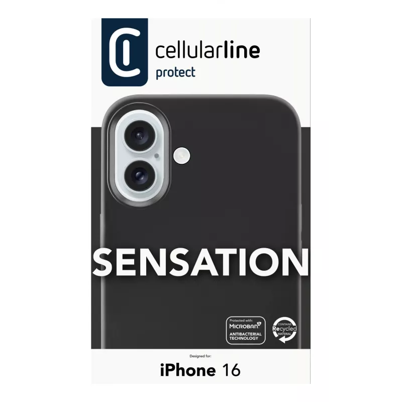 Cellularline Sensation - iPhone 16 minkšto prisilietimo silikoninis dėklas, Juodas