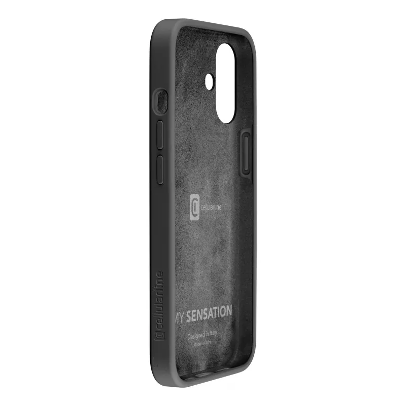 Cellularline Sensation - iPhone 16 minkšto prisilietimo silikoninis dėklas, Juodas