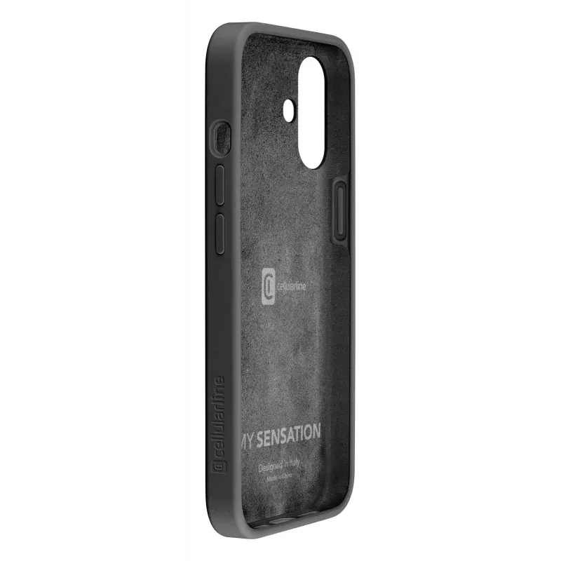 Cellularline Sensation - iPhone 16 minkšto prisilietimo silikoninis dėklas, Juodas