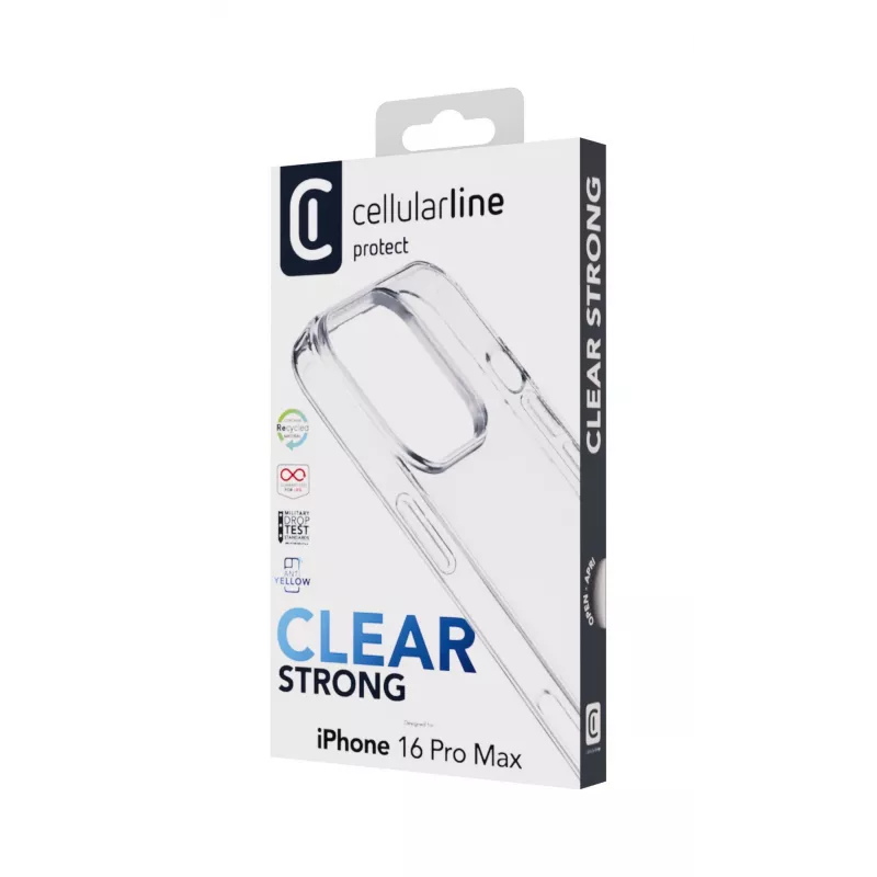 Cellularline Clear Protect - iPhone 16 Pro Max kietas dėklas su guminiais kraštais