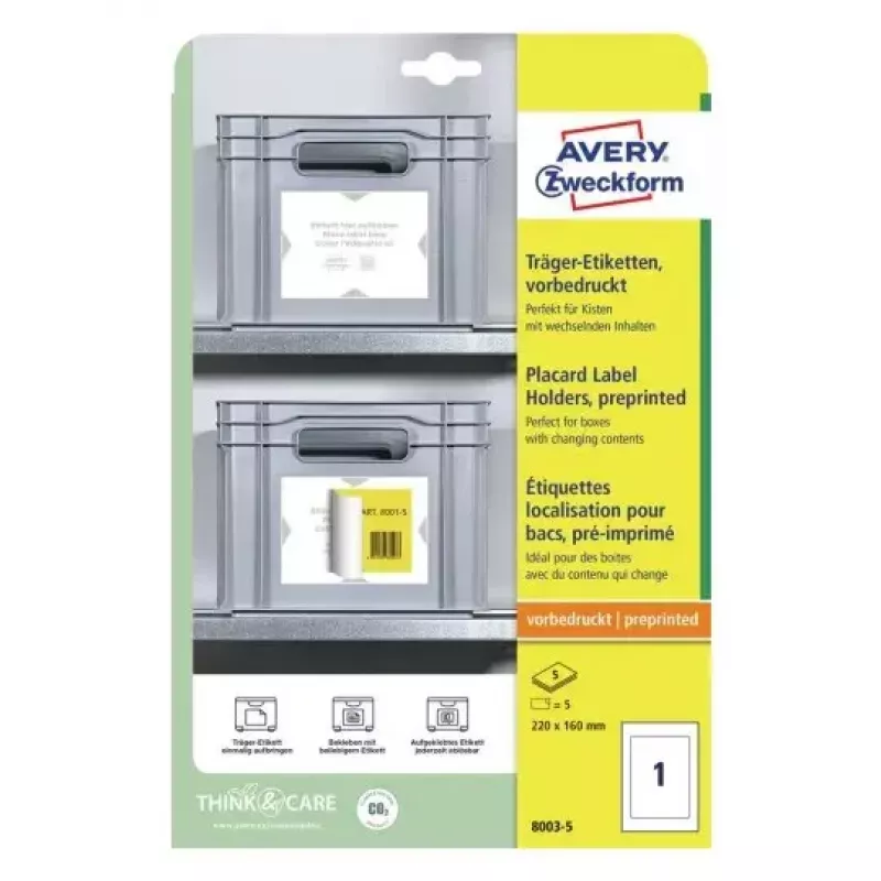 Avery Placard Label Holders A4 šviesiai pilki 22x16 cm 5 vnt.