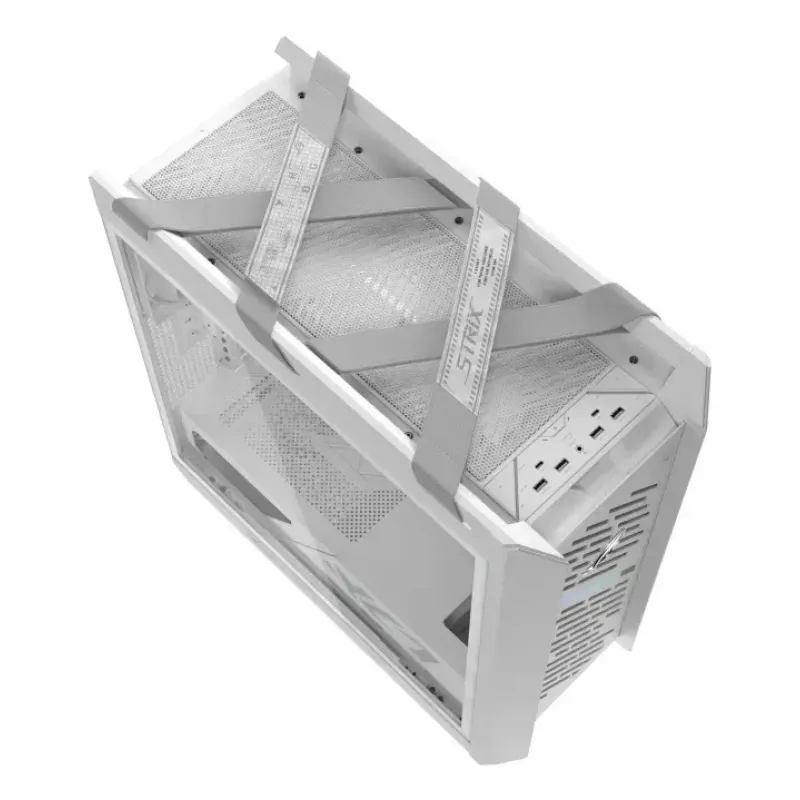 ASUS ROG Strix Helios II Midi Tower baltas – korpusas EATX/ATX/Micro-ATX/Mini-ITX, 3×140mm priekyje + 1×140mm gale, 2×3,5 colio + 4×2,5 colio vietos, grūdintas stiklas