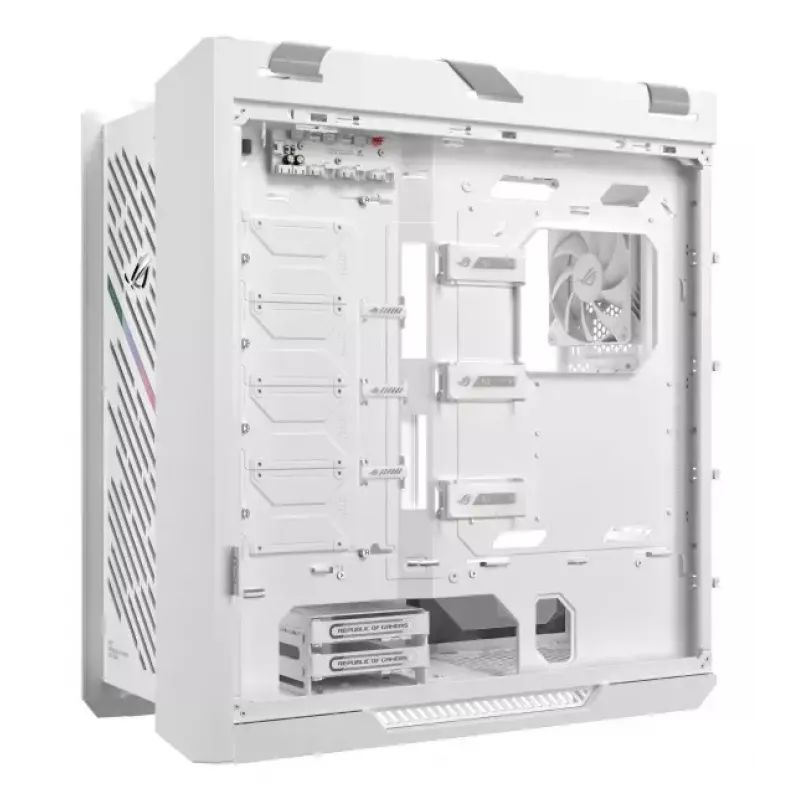 ASUS ROG Strix Helios II Midi Tower baltas – korpusas EATX/ATX/Micro-ATX/Mini-ITX, 3×140mm priekyje + 1×140mm gale, 2×3,5 colio + 4×2,5 colio vietos, grūdintas stiklas