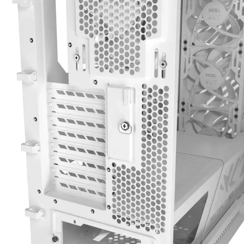 ASUS ROG Strix Helios II Midi Tower baltas – korpusas EATX/ATX/Micro-ATX/Mini-ITX, 3×140mm priekyje + 1×140mm gale, 2×3,5 colio + 4×2,5 colio vietos, grūdintas stiklas