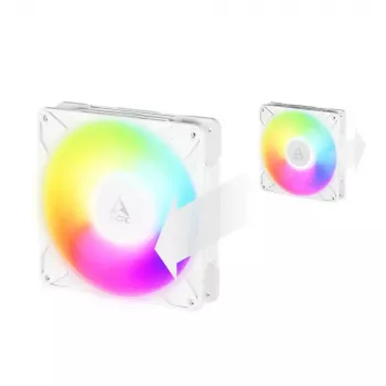 140 mm ventiliatorius Arctic Freezer P14 Pro Reverse A-RGB (baltas) – 166,5 m³/h, 5,1 mmH₂O, FDB, PWM, kabelio skirstytuvas