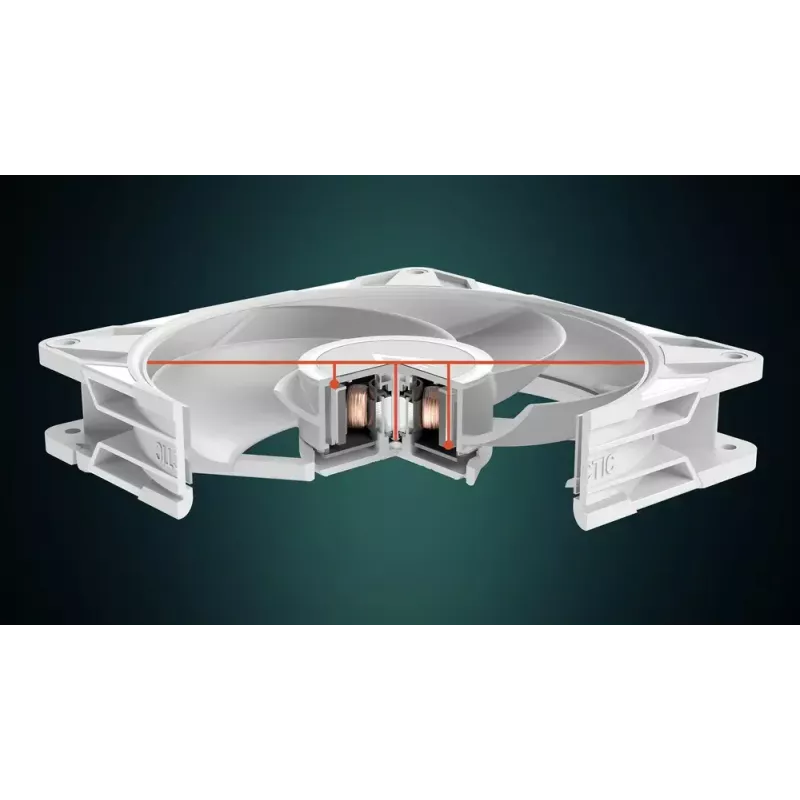 140 mm ventiliatorius Arctic Freezer P14 Pro Reverse A-RGB (baltas) – 166,5 m³/h, 5,1 mmH₂O, FDB, PWM, kabelio skirstytuvas