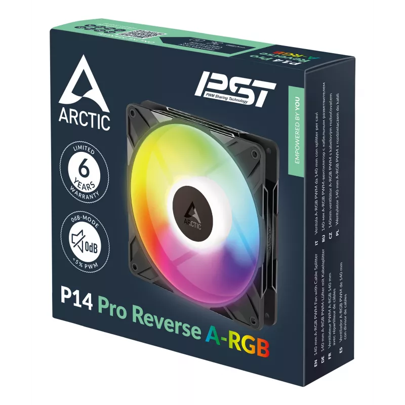 ARCTIC Freezer P14 Pro Reverse A-RGB - 3 vnt. - 140 mm A-RGB PWM ventiliatorius su kabelių dalikliu