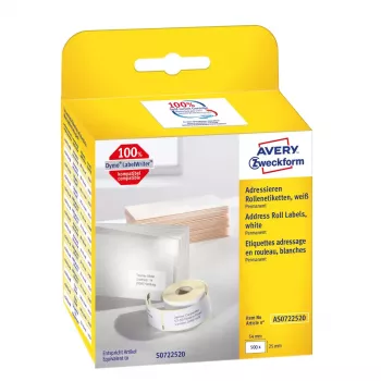 Lipnios etiketės Avery AS0722520, 25 mm x 54 mm, 500 vnt.
