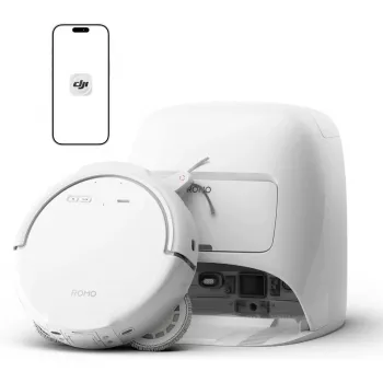 Robotinis dulkių siurblys ir šluostė DJI ROMO S (vandens talpyklos versija) – balta, 4,4 kg, 0,26 l dulkių, 4 l švaraus / 3,2 l nešvaraus vandens talpyklos, 5000 mAh