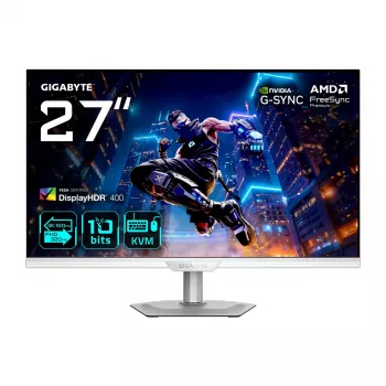 27 colių GIGABYTE M27UP ICE 4K UHD žaidimų monitorius — 3840×2160, Dual Mode 4K 160Hz / FHD 320Hz, 1 ms, 350 cd/m², HDMI 2.1, DP 1.4