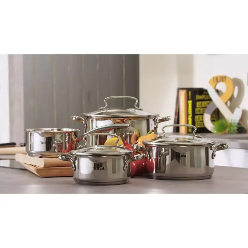 Puodų rinkinys Tefal Duetto+ G719S7, nerūdijantis plienas, 7 dalių (puodai Ø16/20/24 cm, kaserolis Ø16 cm), indukcinis, dangčiai, atsparus orkaitei iki 250°C