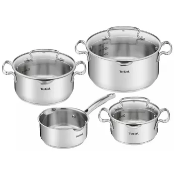 Puodų rinkinys Tefal Duetto+ G719S7, nerūdijantis plienas, 7 dalių (puodai Ø16/20/24 cm, kaserolis Ø16 cm), indukcinis, dangčiai, atsparus orkaitei iki 250°C