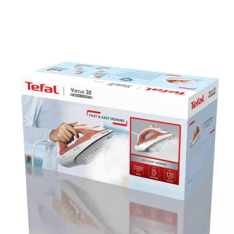 Tefal Virtuo 30 FV2C40E0 lygintuvas sausam ir garų lyginimui, keraminis padas, 2000 W, persikų ir baltos spalvos