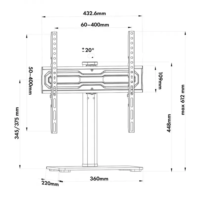 Televizoriaus stovas MACLEAN MC-132 32–55 colių, iki 35 kg, 20° pasukimas, VESA 75x75–400x400