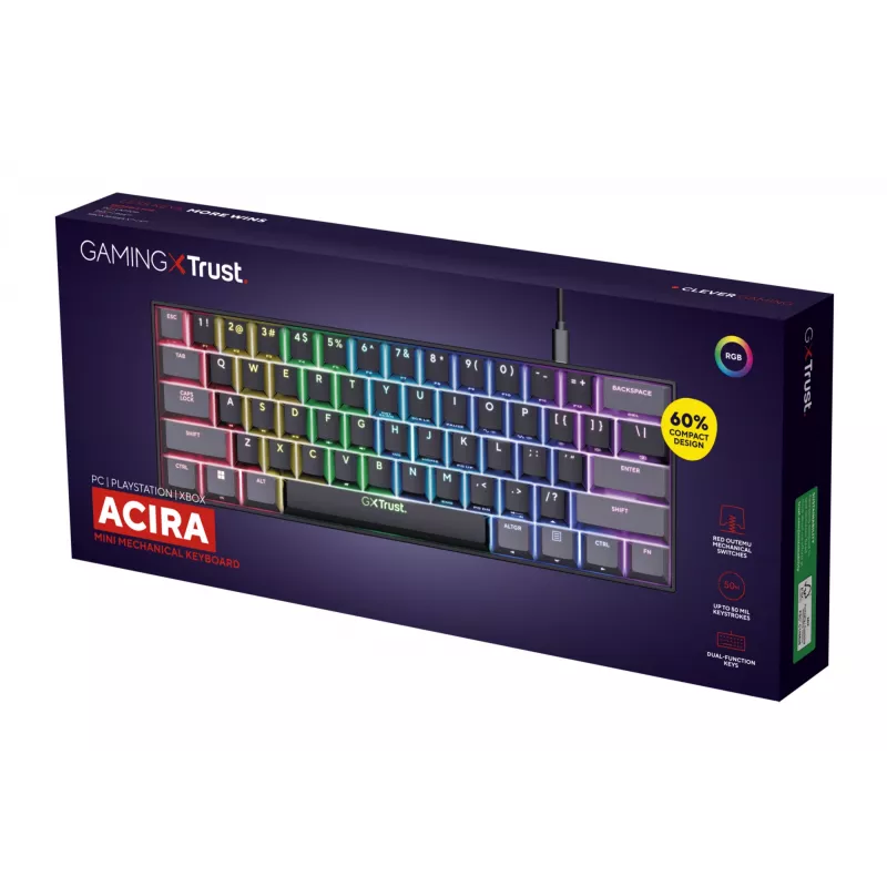 Trust GXT 867 Acira mechaninė žaidimų klaviatūra 60% USB QWERTY juoda