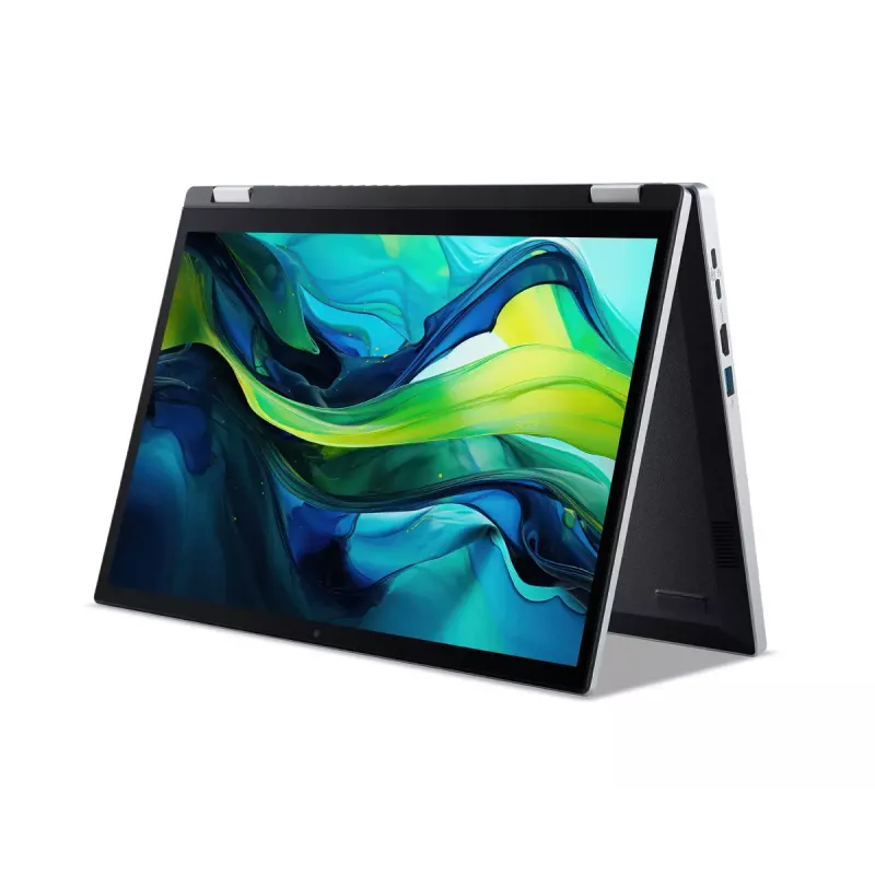Hibridinis (2-in-1) nešiojamasis kompiuteris Acer Aspire Go Spin 14 AGSP14-31PT-C72L — 14 colių WUXGA liečiamasis ekranas, Intel N150, 16 GB LPDDR5, 512 GB SSD, Windows 11 Home, sidabrinis