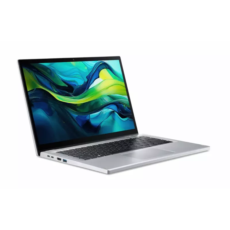 Hibridinis (2-in-1) nešiojamasis kompiuteris Acer Aspire Go Spin 14 AGSP14-31PT-C72L — 14 colių WUXGA liečiamasis ekranas, Intel N150, 16 GB LPDDR5, 512 GB SSD, Windows 11 Home, sidabrinis