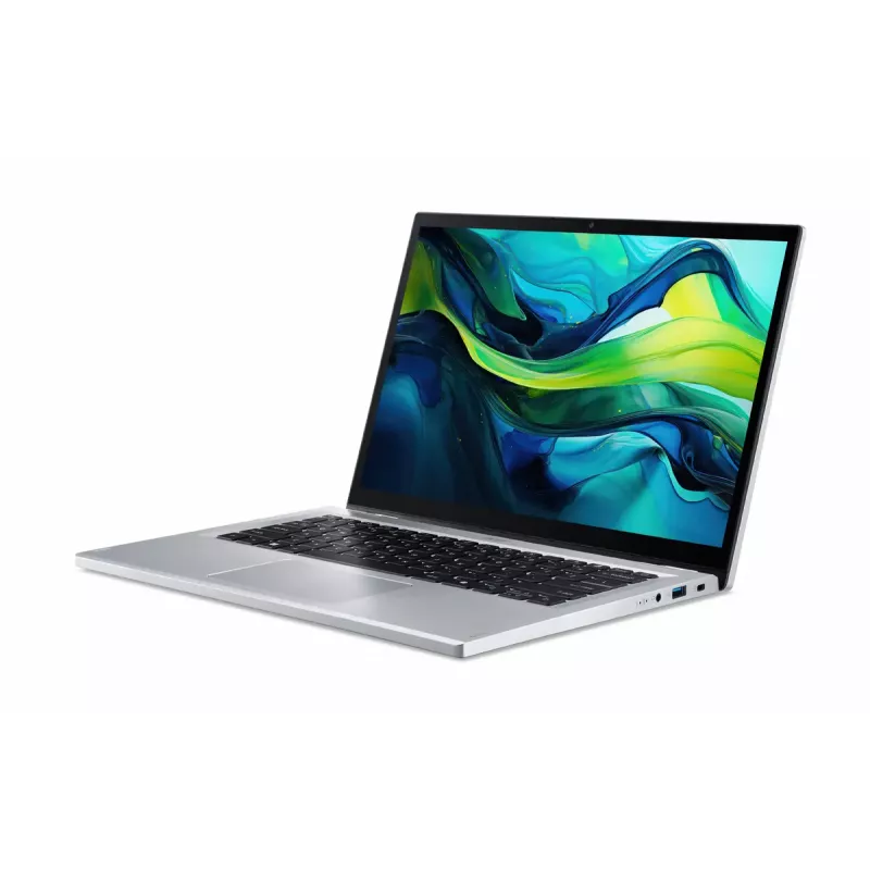 Hibridinis (2-in-1) nešiojamasis kompiuteris Acer Aspire Go Spin 14 AGSP14-31PT-C72L — 14 colių WUXGA liečiamasis ekranas, Intel N150, 16 GB LPDDR5, 512 GB SSD, Windows 11 Home, sidabrinis