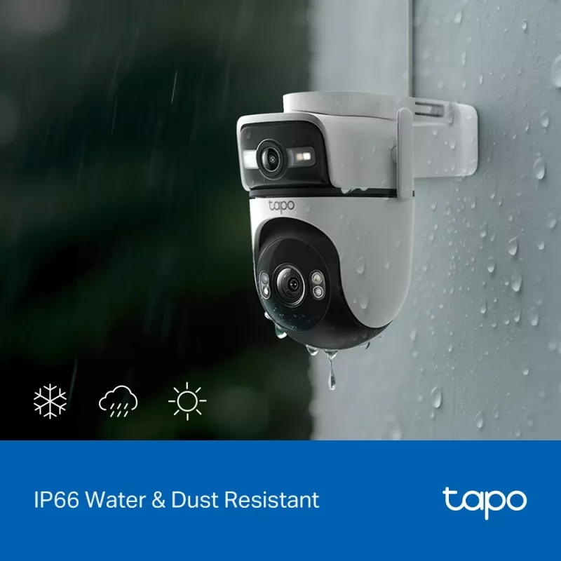 TP-Link Tapo C545D lauko saugumo kamera su dviem objektyvais, PTZ, IP, belaidė ir laidinė, lubų/sienos/stulpo montavimui, balta, sferinė