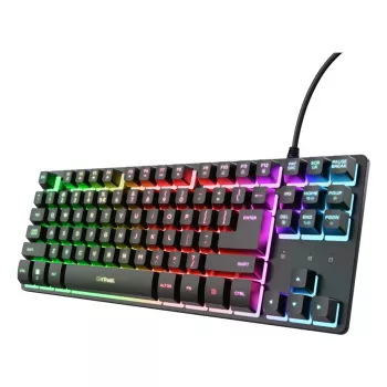 Kompaktiška žaidimų klaviatūra TRUST GXT 833 Thado, TKL 87 klavišų, USB, QWERTY US, membraninė, RGB, juoda