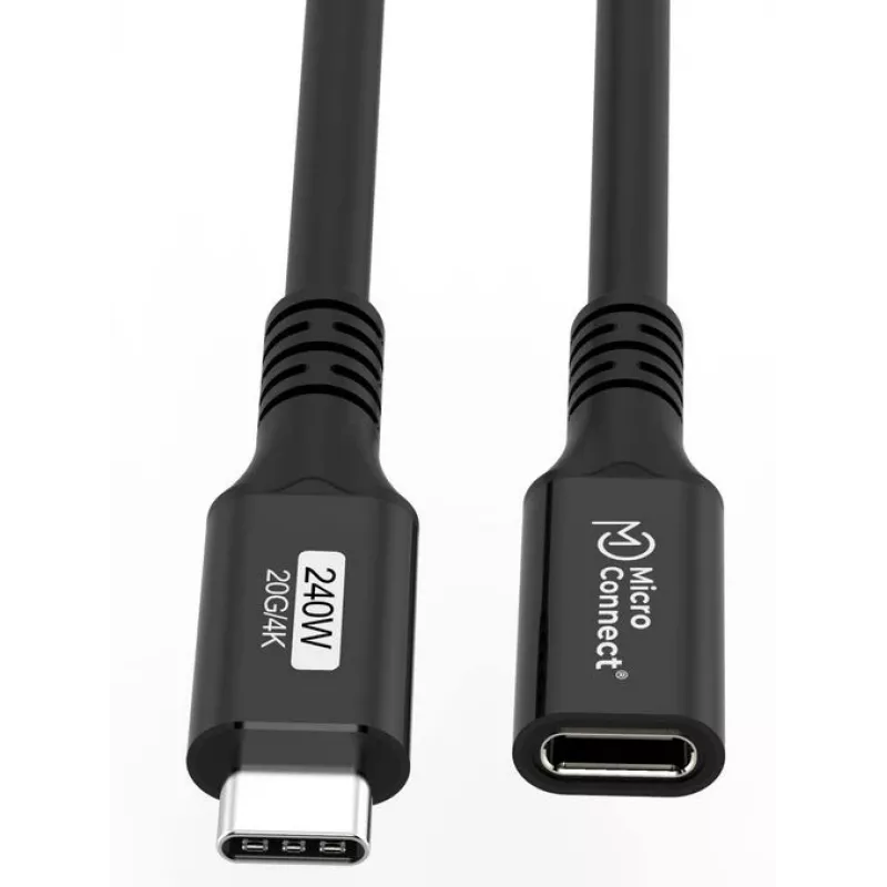 USB-C prailginimo laidas MicroConnect USB3.2CC015EX, USB 3.2 Gen 2x2, 0,15 m, juodas