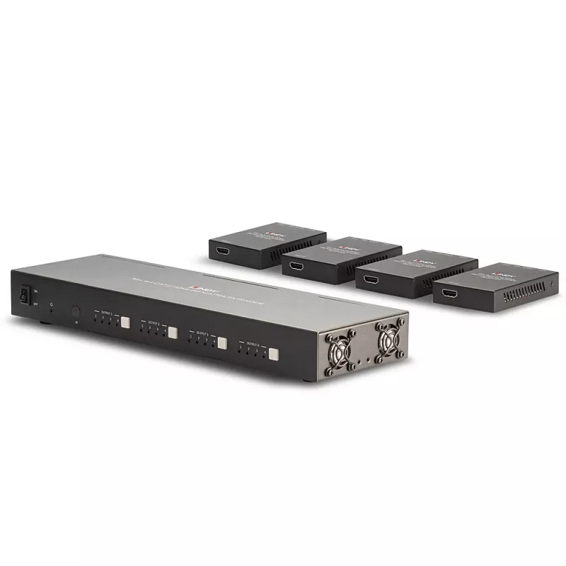Lindy 70m Cat.6 4x4 HDMI 4K60 Matricos Prailgintuvas, 3840 x 2160 pikselių, AV siųstuvas ir imtuvas, 70 m, Laidinis, Juodas, HDCP