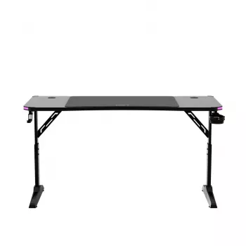 Reguliuojamo aukščio žaidimų stalas huzaro Hero 3.6 RGB Black — 1400×600 mm, aukštis 560–790 mm, RGB apšvietimas, H-kojų konstrukcija