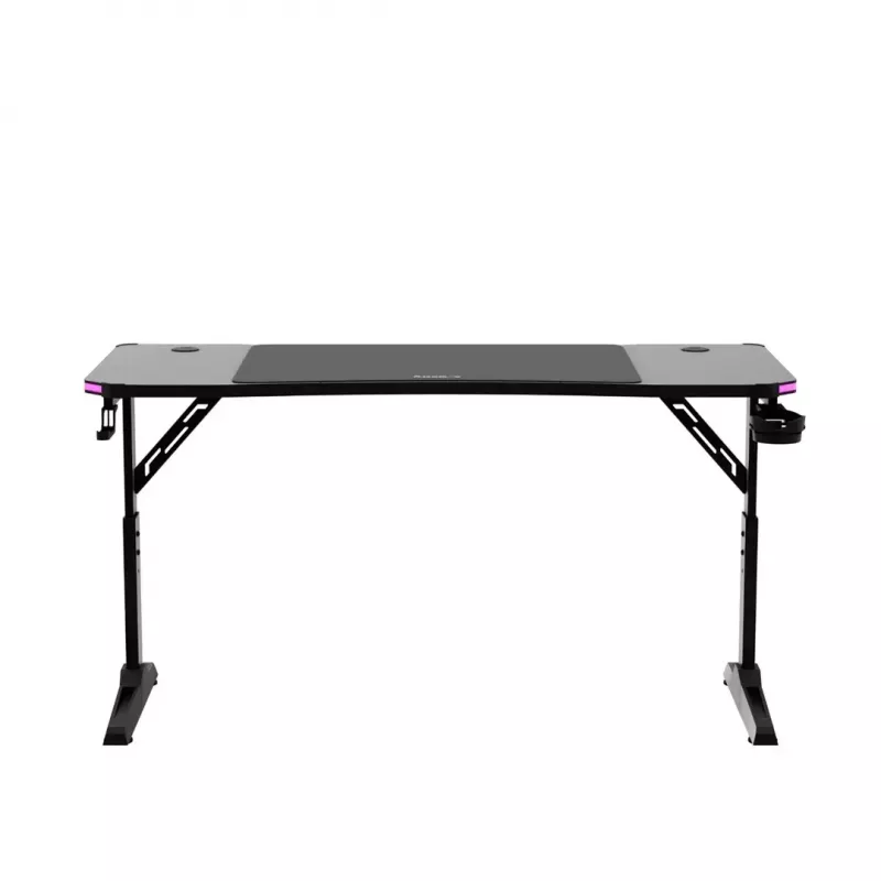 Reguliuojamo aukščio žaidimų stalas huzaro Hero 3.6 RGB Black — 1400×600 mm, aukštis 560–790 mm, RGB apšvietimas, H-kojų konstrukcija