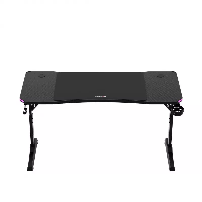 Reguliuojamo aukščio žaidimų stalas huzaro Hero 3.6 RGB Black — 1400×600 mm, aukštis 560–790 mm, RGB apšvietimas, H-kojų konstrukcija