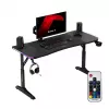Reguliuojamo aukščio žaidimų stalas huzaro Hero 3.6 RGB Black — 1400×600 mm, aukštis 560–790 mm, RGB apšvietimas, H-kojų konstrukcija